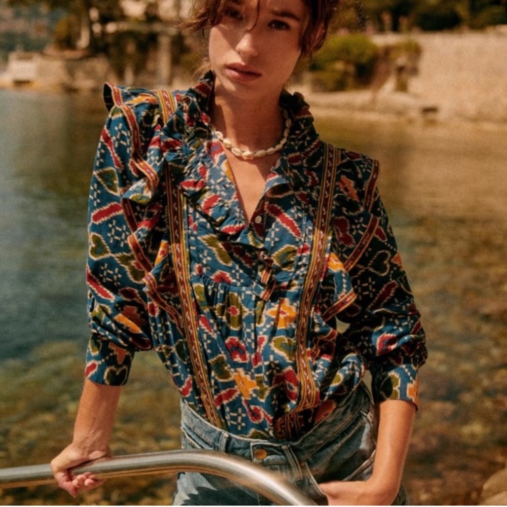 Sézane Floral Ruffle Blouse - Multicolor
